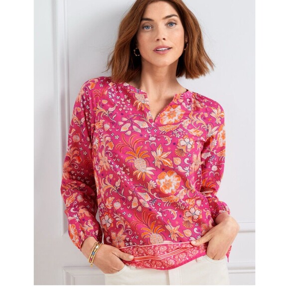 Talbots Pink Body Shirt Paisley Floral Popover Tunic Top Blouse Plus Size 3X - Picture 1 of 9